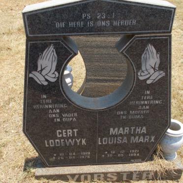 VORSTER Gert Lodewyk 1919-1976 &amp; Martha Louisa Marx 1921-1994