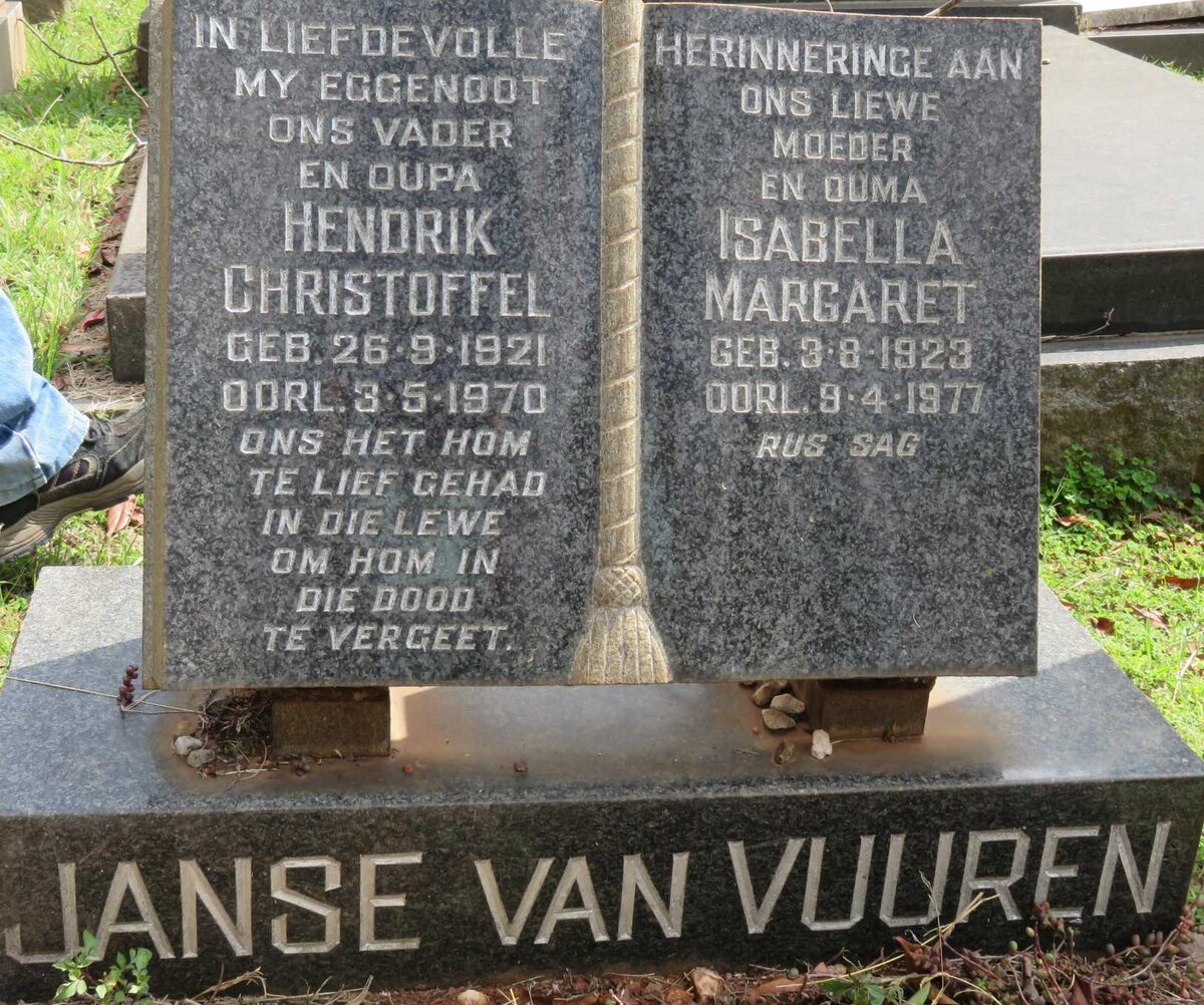 VUUREN Hendrik Christoffel, Janse van 1921-1970 &amp; Isabella Margaret 1923-1977