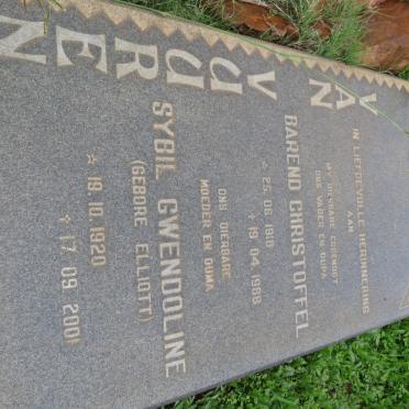 VUUREN Barend Christoffel, van 1918-1988 &amp; Sybil Gwendoline ELLIOTT 1920-2001