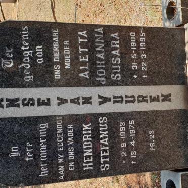 VUUREN Hendrik Stefanus, Janse van 1893-1975 &amp; Aletta Johanna Susara 1900-1995