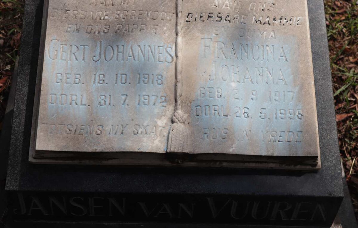 VUUREN Gert Johannes, Jansen van 1918-1972 &amp; Francina Johanna 1917-1998