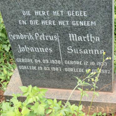 VREDEN Hendrik Petrus Johannes, van 1930-1987 &amp; Martha Susanna 1933-1987