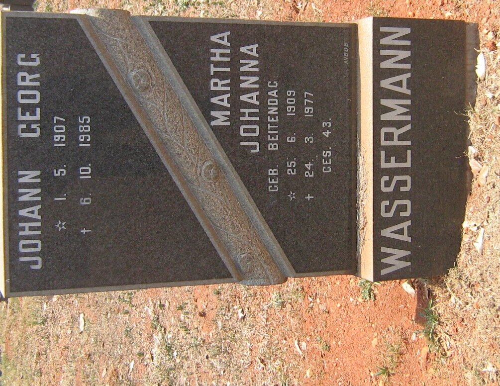 WASSERMANN Johann Georg 1907-1985 &amp; Martha Johanna BEITENDAG 1909-1977