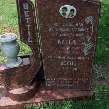 WAGENAAR Kallie 1942-1992 &amp; Bettie 1942-