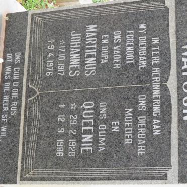 WATSON Martienus Johannes 1917-1976 &amp; Queenie 1928-1986