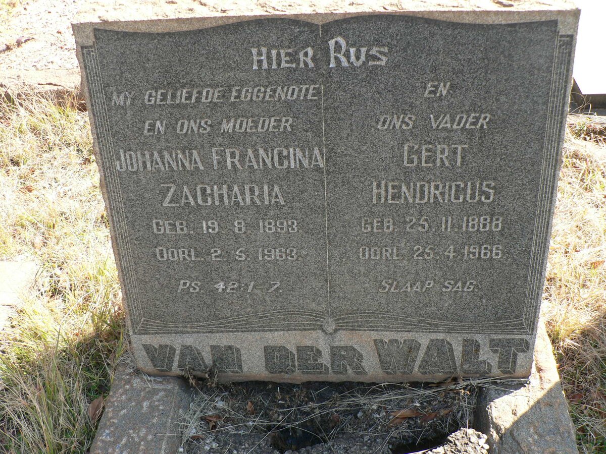 WALT Gert Hendricus, van der 1888-1966 &amp; Johanna Francina Zacharia 1893-1963