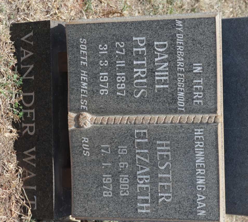 WALT Daniel Petrus, van der 1897-1976 &amp; Hester Elizabeth 1903-1978