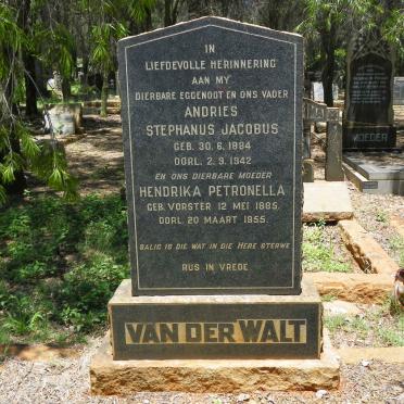 WALT Andries Stephanus Jacobus, van der 1884-1942 &amp; Hendrika Petronella VORSTER 1885-1955