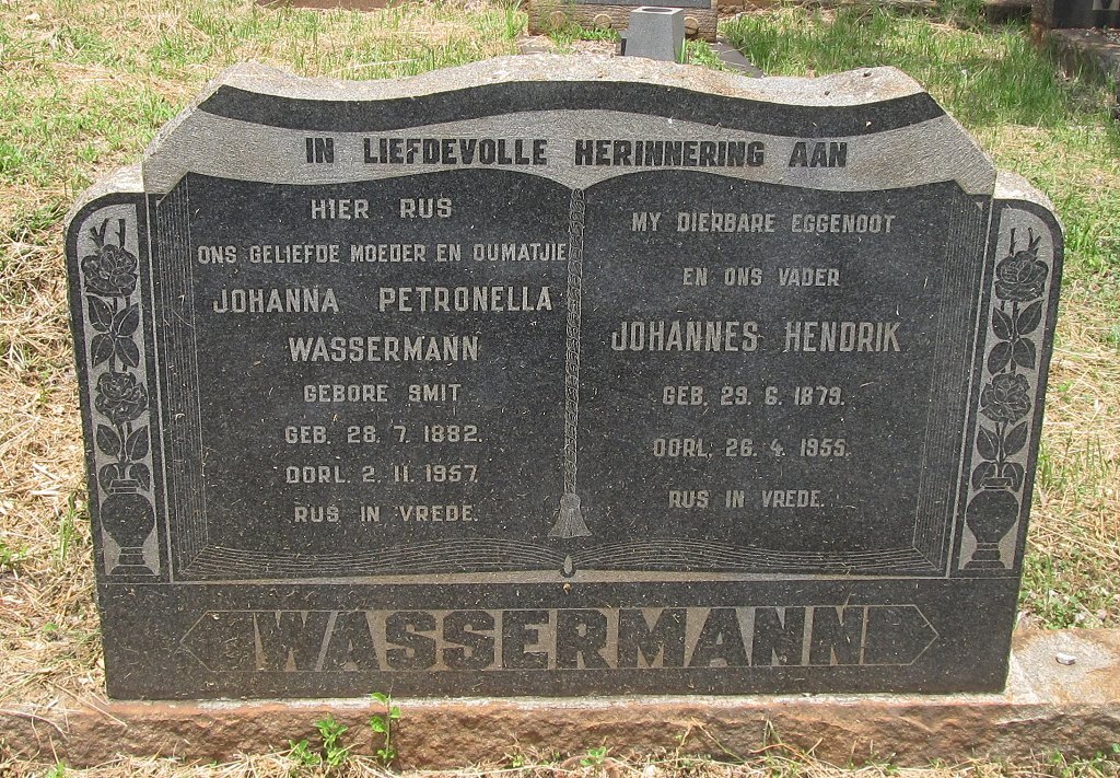 WASSERMANN Johannes Hendrik 1879-1955 &amp; Johanna Petronella SMIT 1882-1957
