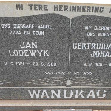 WANDRAG Jan Lodewyk 1921-1980 &amp; Gertruida Aletta Johanna 1931-1976