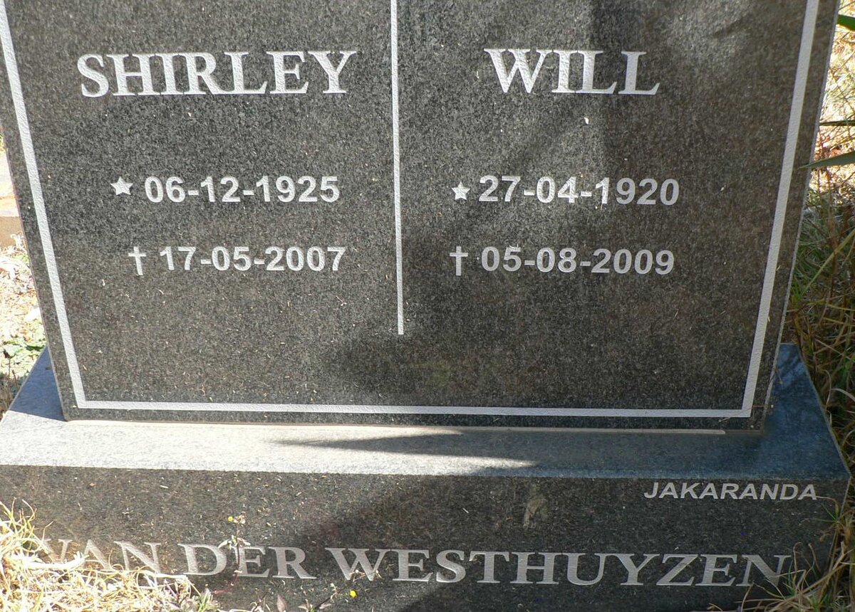 WESTHUYZEN Will, van der 1920-2009 &amp; Shirley 1925-2007