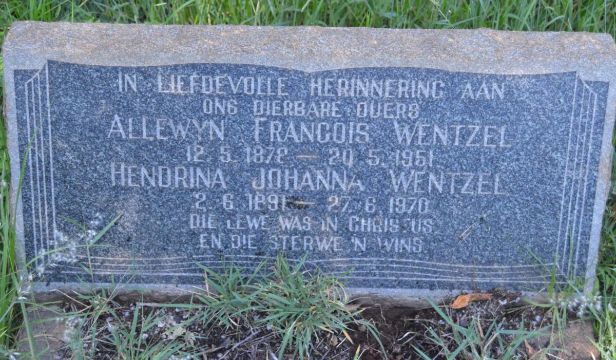WENTZEL Allewyn Francois 1878-1951 &amp; Hendrina Johanna 1891-1970