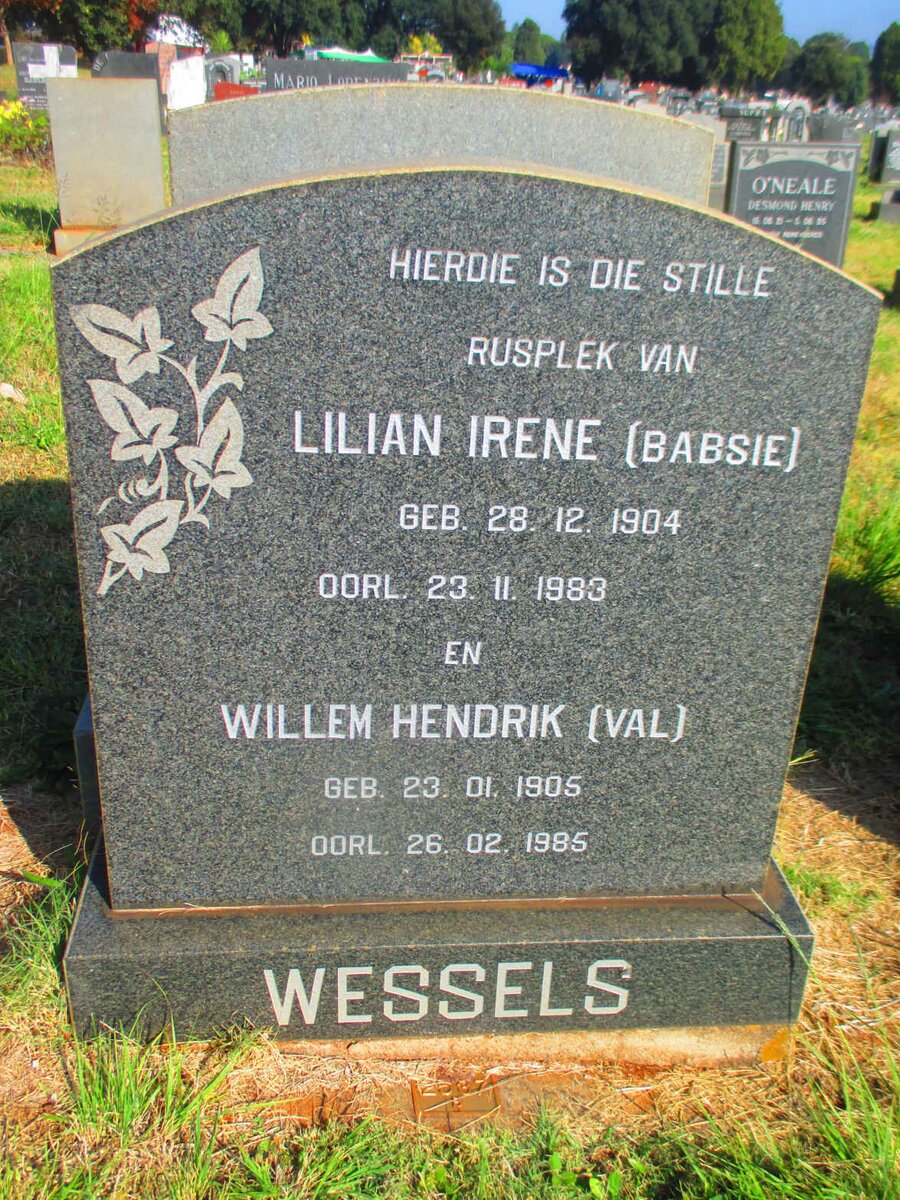 WESSELS Willem Hendrik 1905-1985 &amp; Lilian Irene 1904-1983