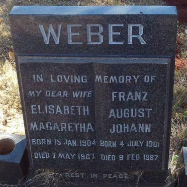 WEBER Franz August Johann 1901-1987 &amp; Elisabeth Magaretha 1904-1967
