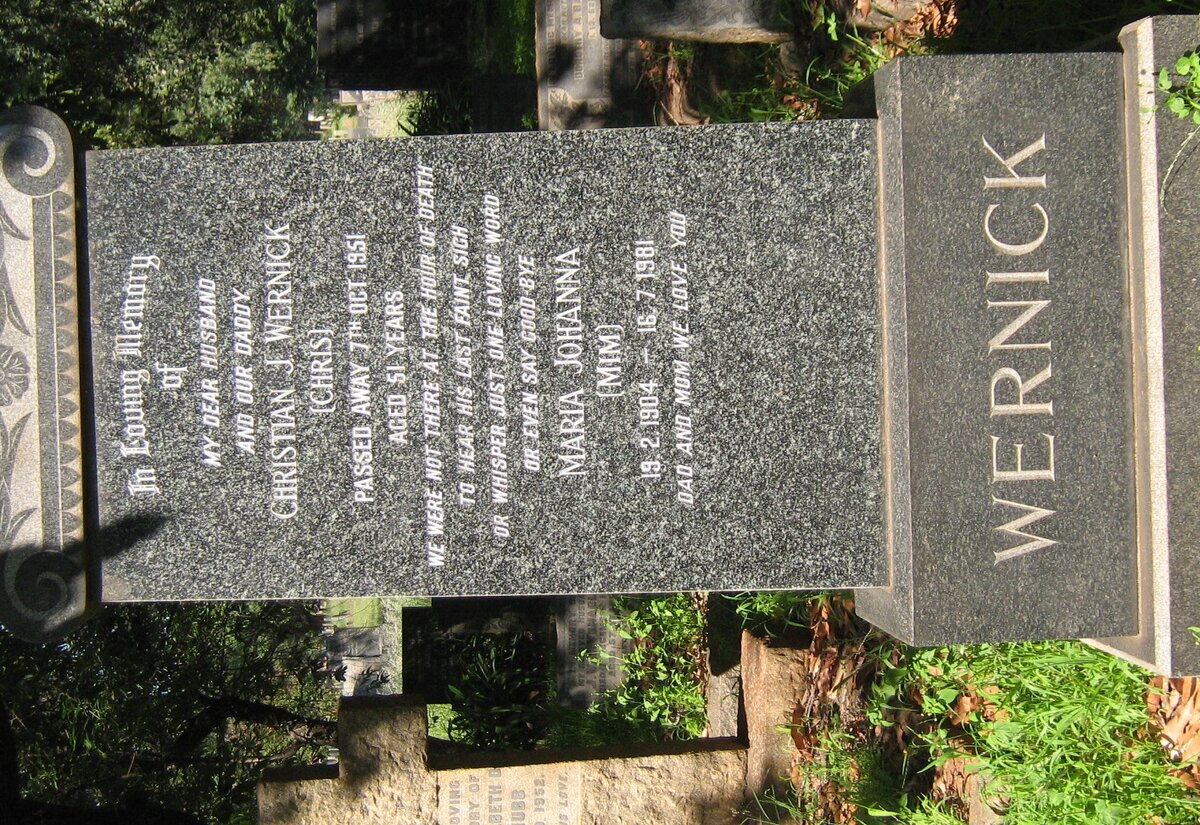 WERNICK Christian J. -1951 &amp; Maria Johanna 1904-1981