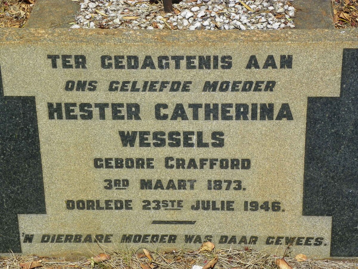 WESSELS Hester Catherina nee CRAFFORD 1873-1946