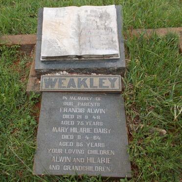 WEAKLEY Francis Alwin -1948 &amp; Mary Hilarie -1964