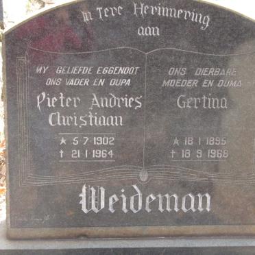 WEIDEMAN Pieter Andries Christiaan 1902-1964 &amp; Gertina 1895-1968