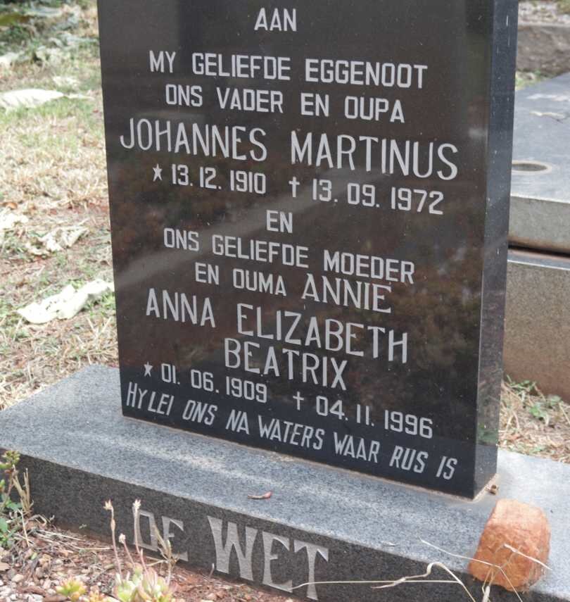 WET Johannes Martinus, de 1910-1972 &amp; Anna Elizabeth Beatrix 1909-1996