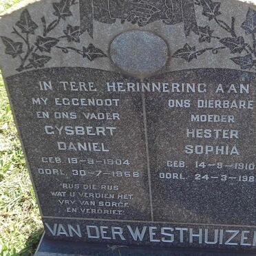 WESTHUIZEN Gysbert Daniel, van der 1904-1958 &amp; Hester Sophia 1910-1982