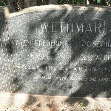 WETHMAR Willem Frederick Karel 1876-1955 &amp; Josephine WEPENER 1883-1955