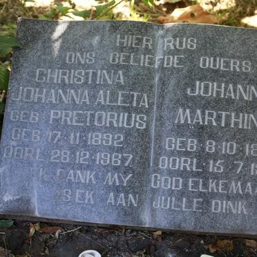 WET Johannes Marthinus, de 1894-1972 &amp; Christina Johanna Aletta PRETORIUS 1892-1967