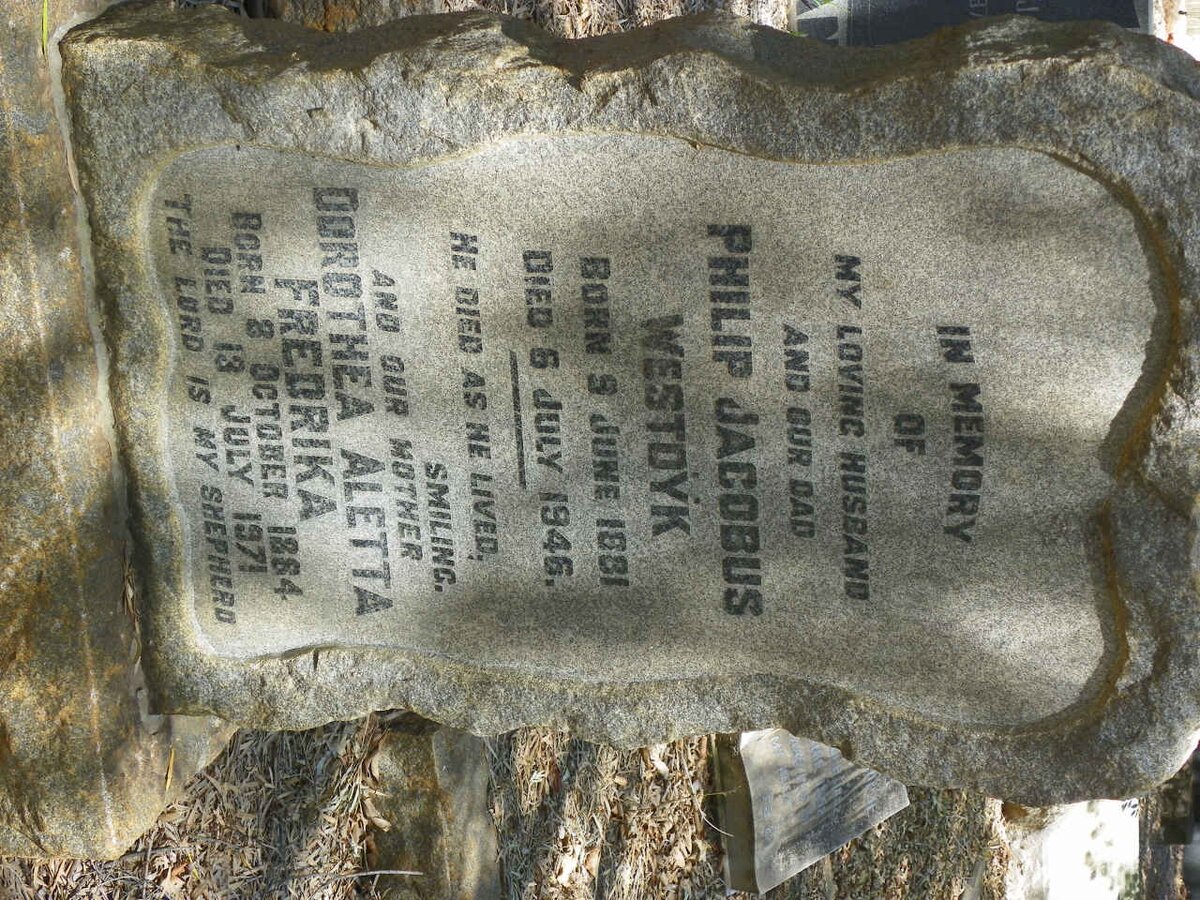 WESTDYK Philip Jacobus 1881-1946 &amp; Dorothea Aletta Fredrika 1884-1971