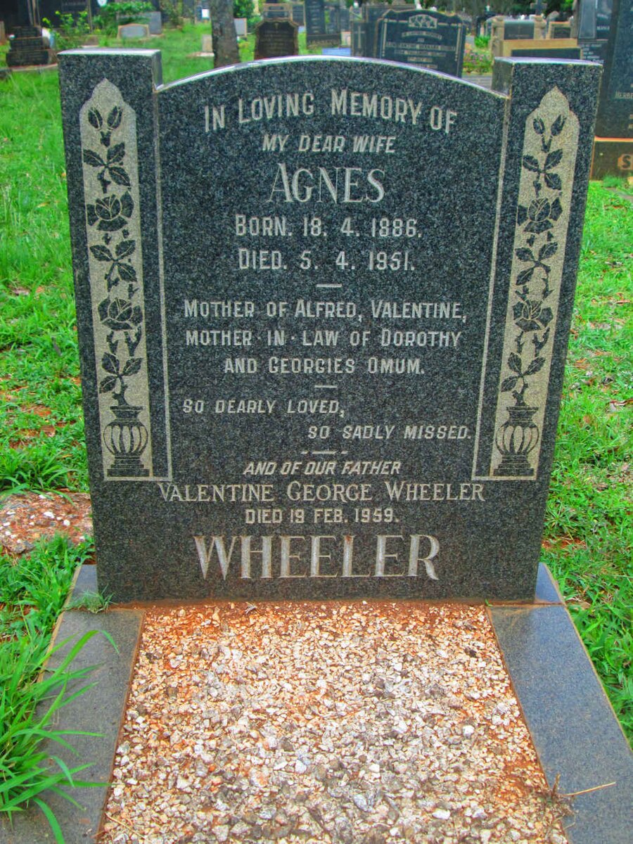 WHEELER Valentine George -1959 &amp; Agnes 1886-1951