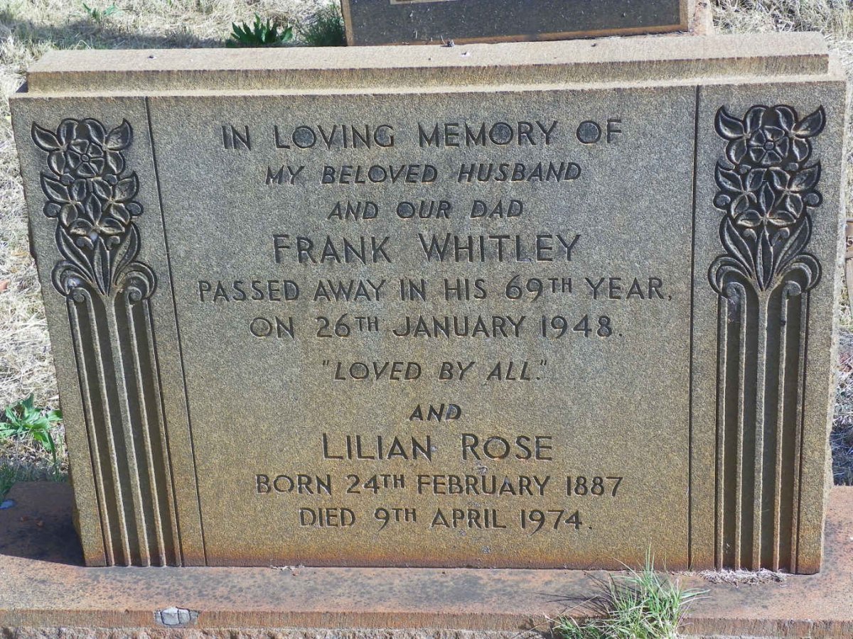 WHITLEY Frank -1948 &amp; Lilian Rose 1887-1974