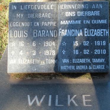 WILKE Louis Barand 1904-1978 &amp; Francina Elizabeth 1919-2010