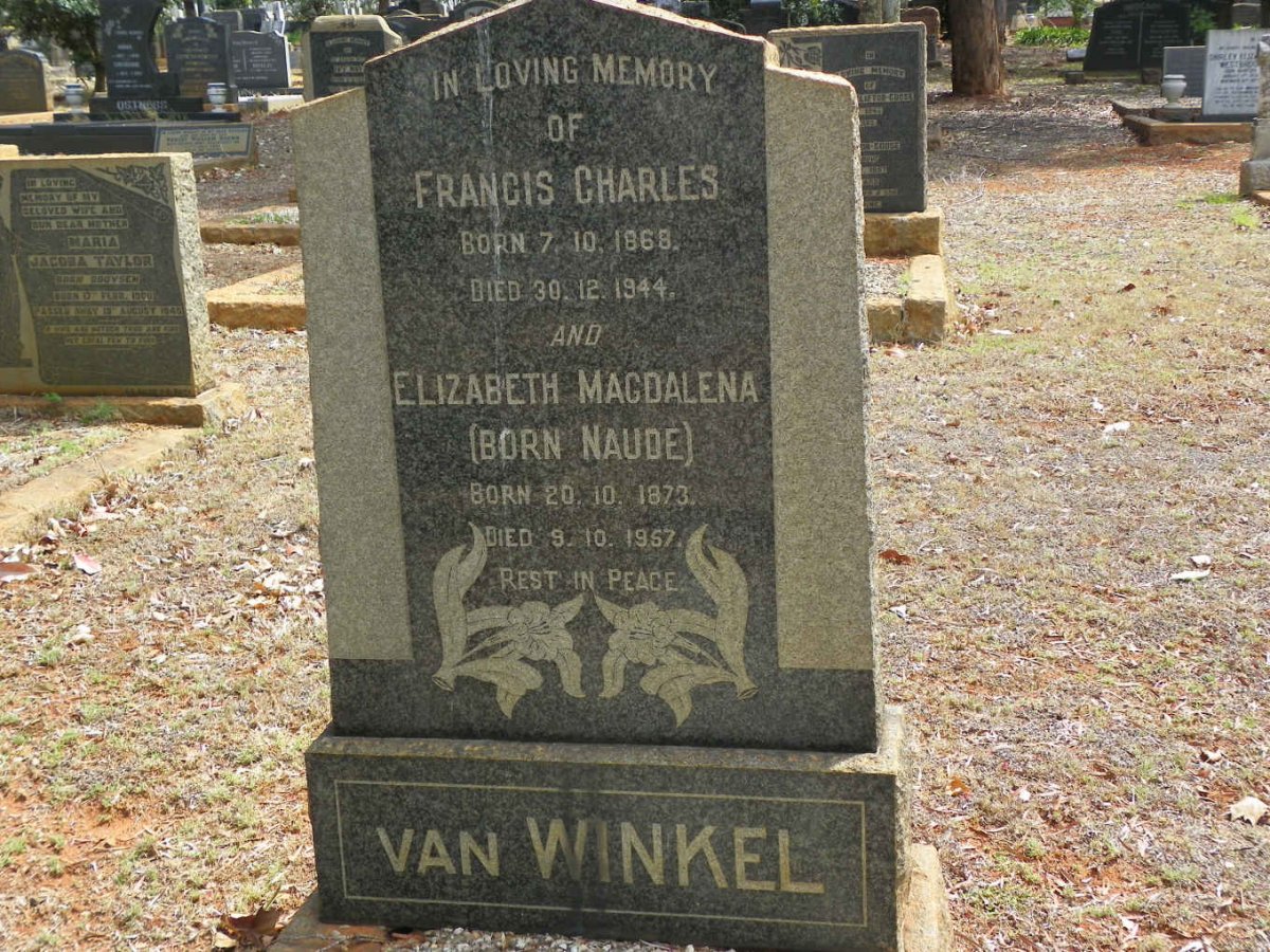 WINKEL Francis Charles, van 1868-1944 &amp; Elizabeth Magdalena NAUDE 1873-1957