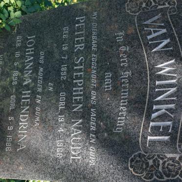 WINKEL Peter Stephen Naude, van 1892-1966 &amp; Johanna Hendrina 1898-1986