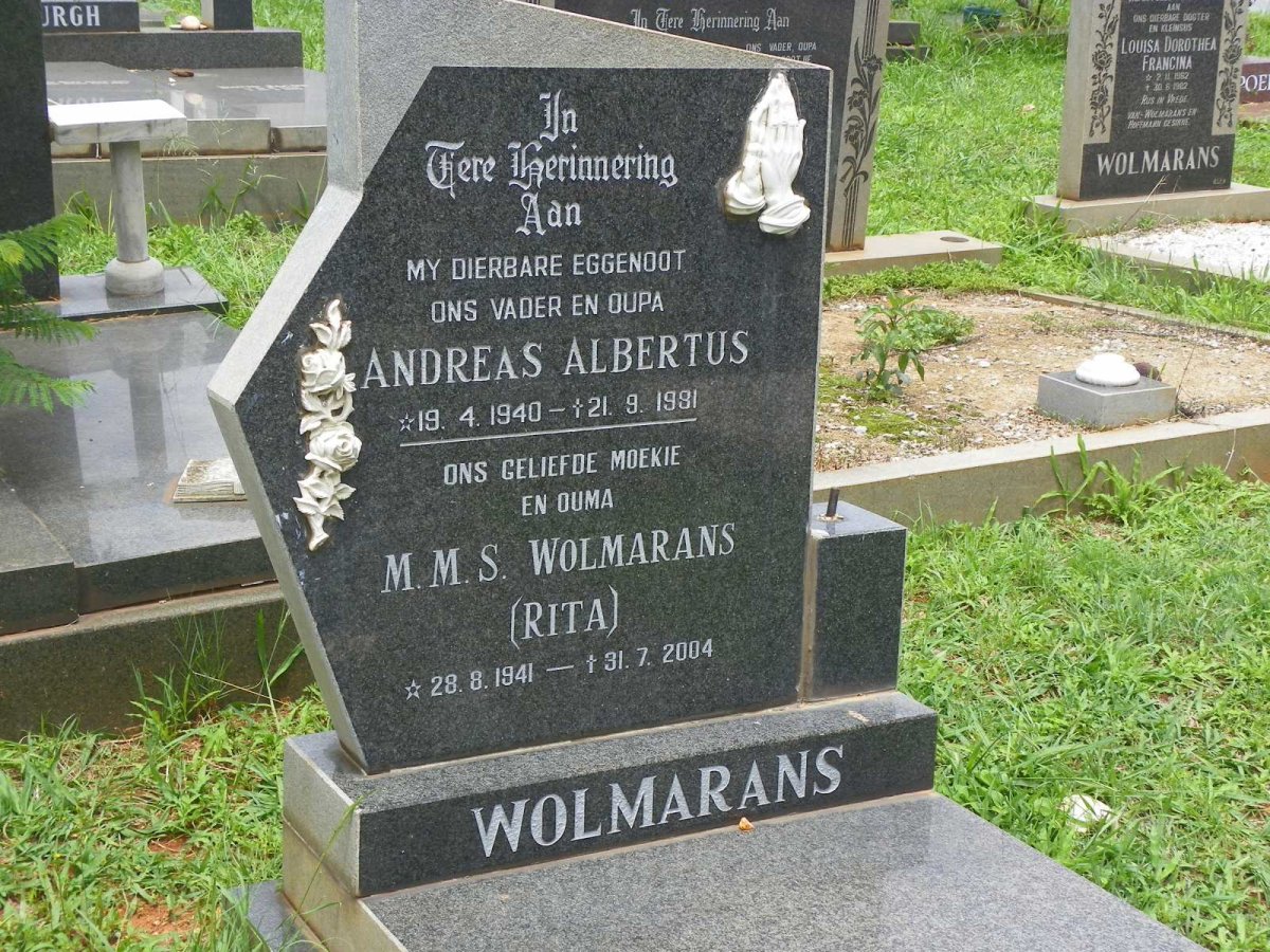 WOLMARANS Andreas Albertus 1940-1981 &amp; M.M.S. 1941-2004