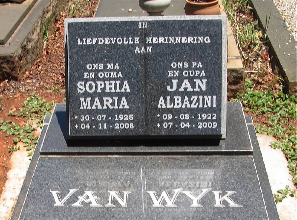 WYK Jan Albazini, van 1922-2009 &amp; Sophia Maria 1925-2008