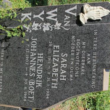 WYK Hendrik Johannes, van 1907-1988 &amp; Sarah Elizabeth 1911-1984