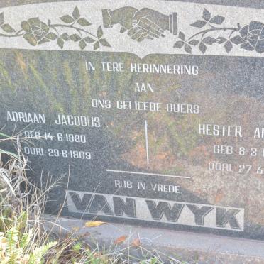WYK Adriaan Jacobus, van 1880-1969 &amp; Hester Adriana 1886-1961