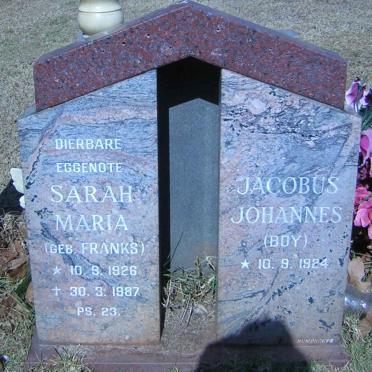 ZYL Jacobus Johannes van 1924- &amp; Sarah Maria FRANKS 1926-1987