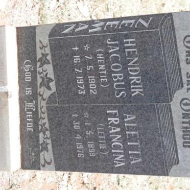 ZEEMAN Hendrik Jacobus 1902-1973 &amp; Aletta Francina 1899-1976