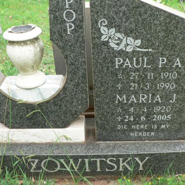 ZOWITSKY Paul P.A. 1910-1990 &amp; Maria J. 1920-2005