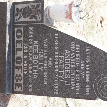 OELOFSE Andries J. 1903-1972 &amp; Sally BOTHA 1904-1986