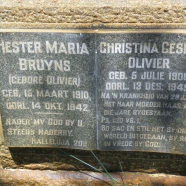 OLIVIER Christina Gesina 1906-1945 :: BRUYNS Hester Maria nee OLIVIER 1910-1942