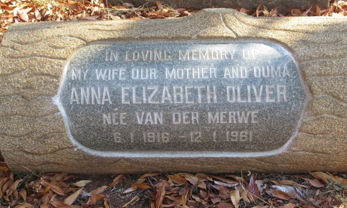 OLIVER Anna Elizabeth nee VAN DER MERWE 1916-1961