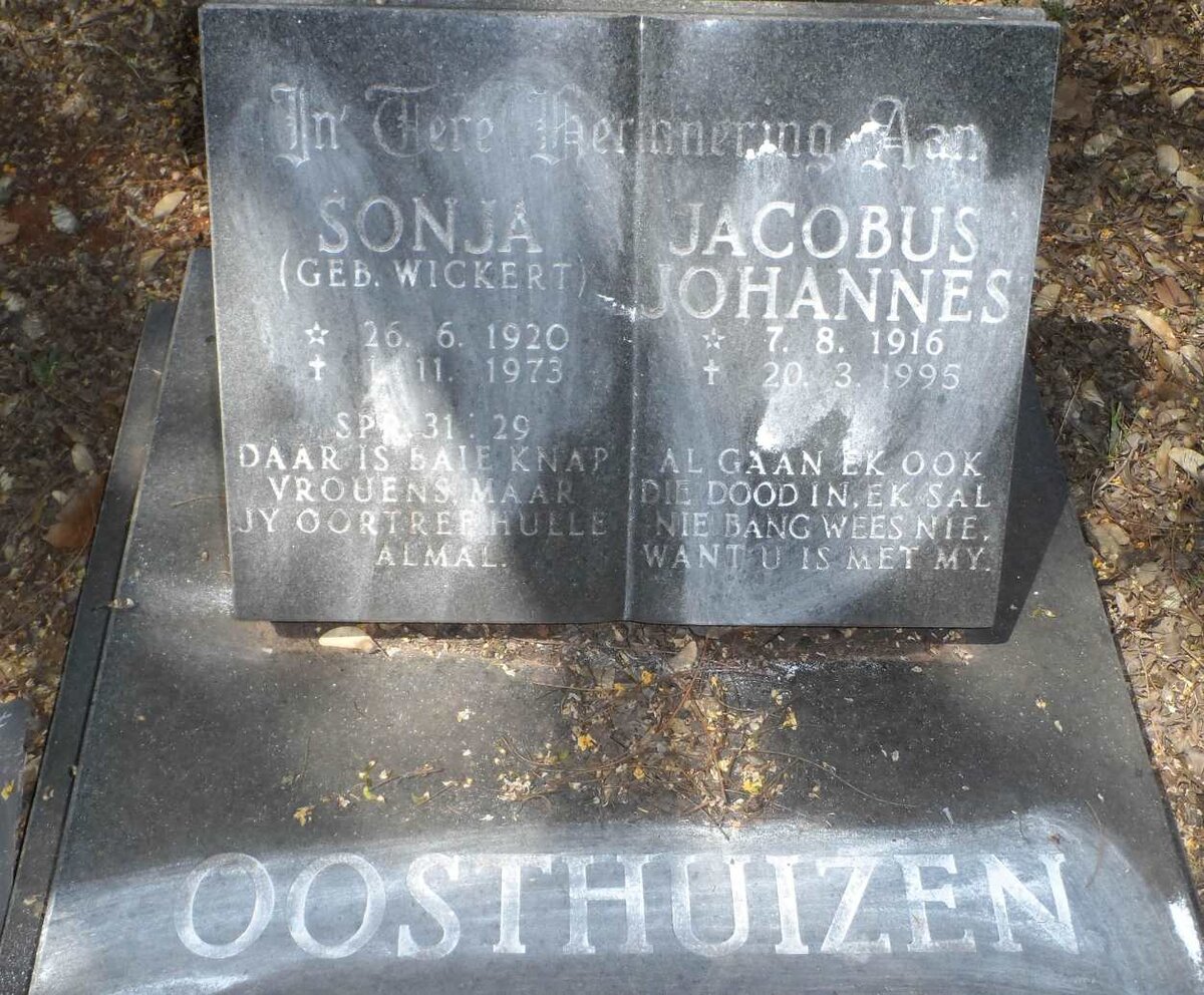 OOSTHUIZEN Jacobus Johannes 1916-1995 &amp; Sonja WICKERT 1920-1973