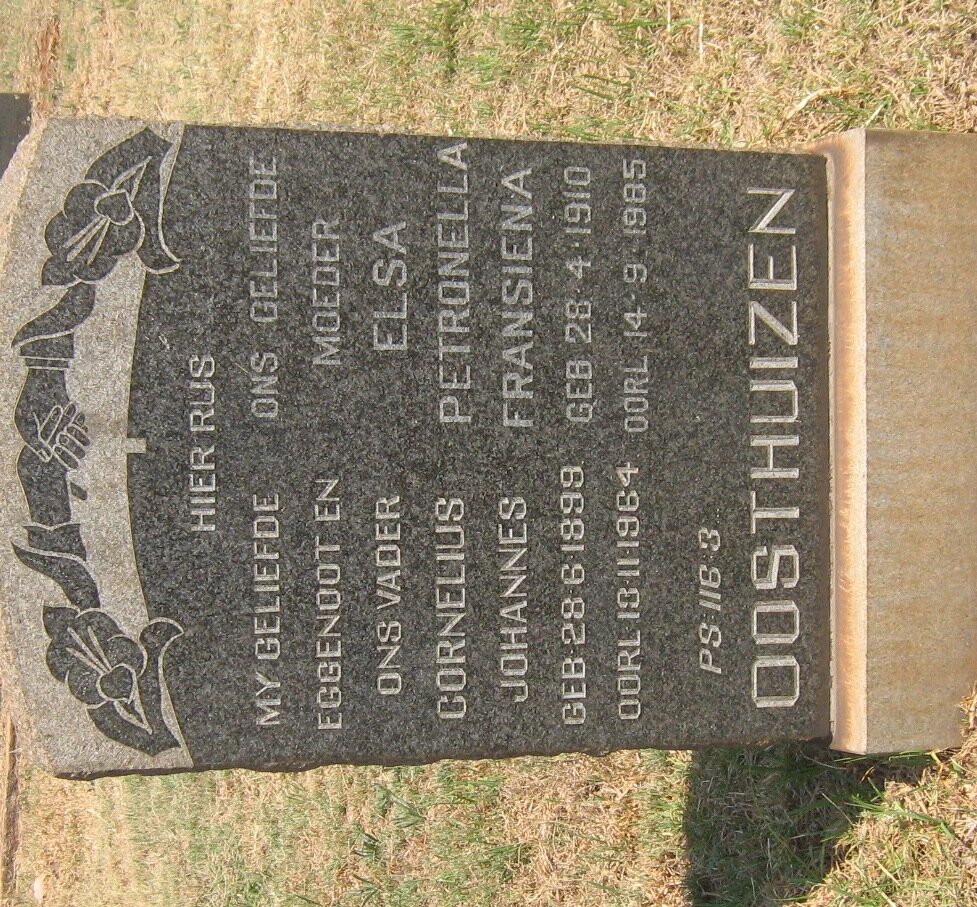 OOSTHUIZEN Cornelius Johannes 1899-1964 &amp; Elsa Petronella Fransiena 1910-1985