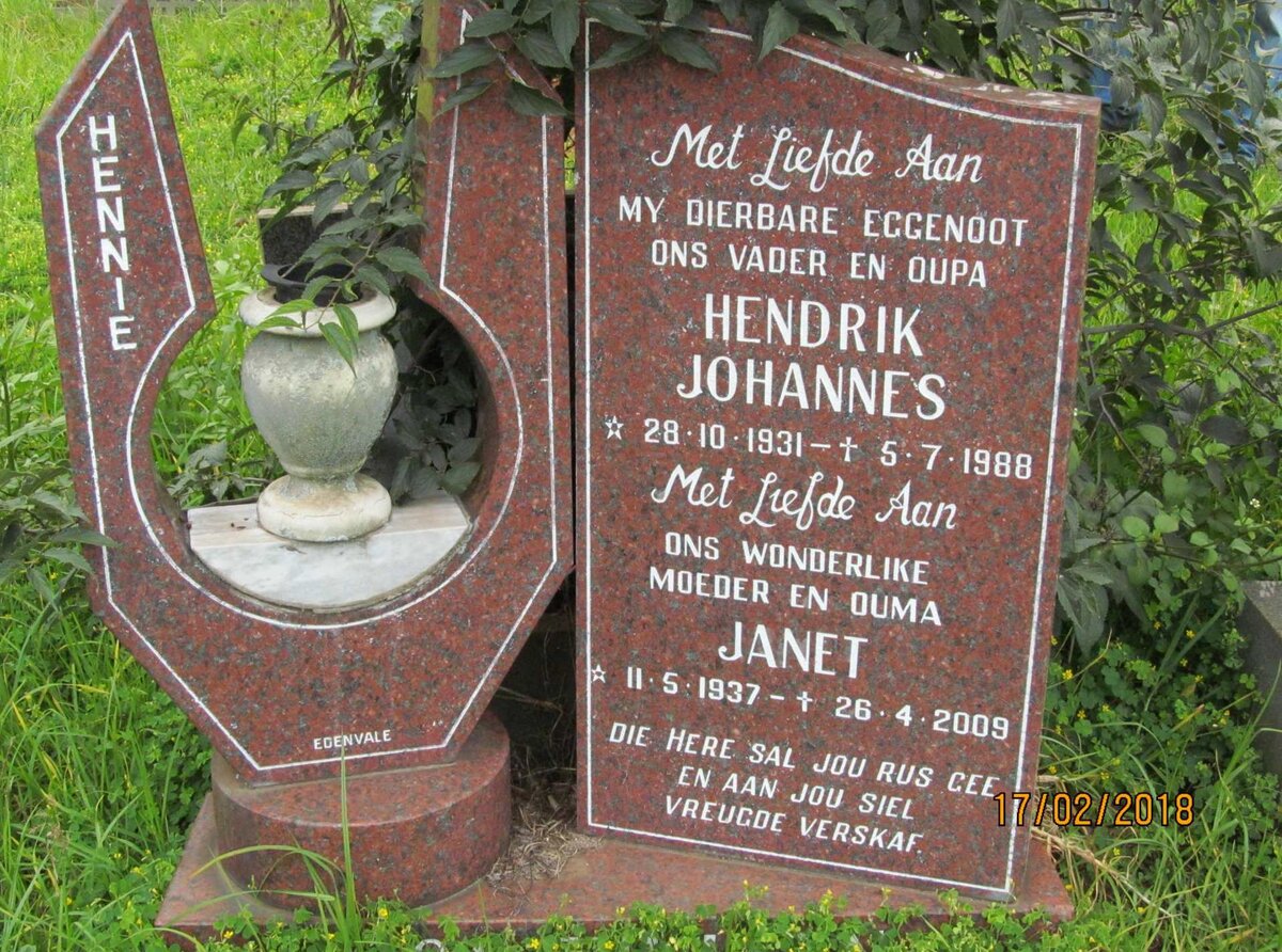 OOSTHUIZEN Hendrik Johannes 1931-1988 &amp; Janet 1937-2009