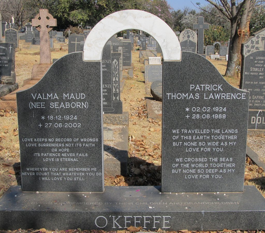 O'KEEFFE Patrick Thomas Lawrence 1924-1989 &amp; Valma Maud SEABORN 1924-2002