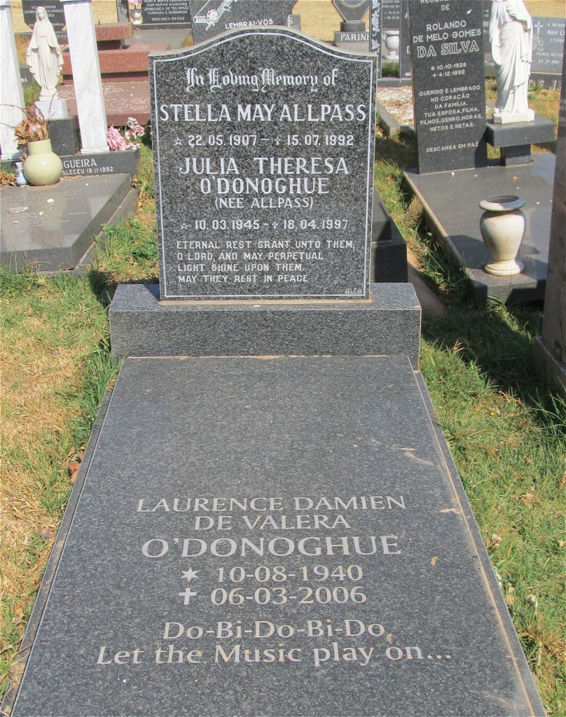 O'DONOGHUE Laurence Damien De Valera 1940-2006 &amp; Julia Theresa ALLPASS 1945-1997 :: ALLPASS Stella May 1907-1992