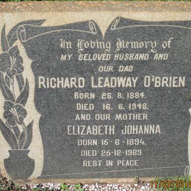 O'BRIEN Richard Leadway 1884-1948 &amp; Elizabeth Johanna1894-1969