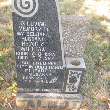 TALBOT Henry William 1935-1967 &amp; Elizabeth Susanna 1918-2004