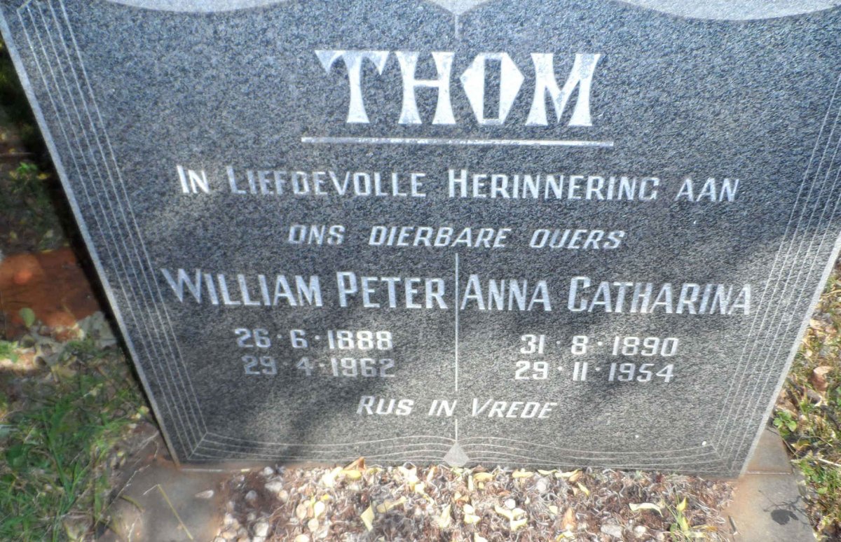 THOM William Peter 1888-1962 &amp; Anna Catharina 1890-1954